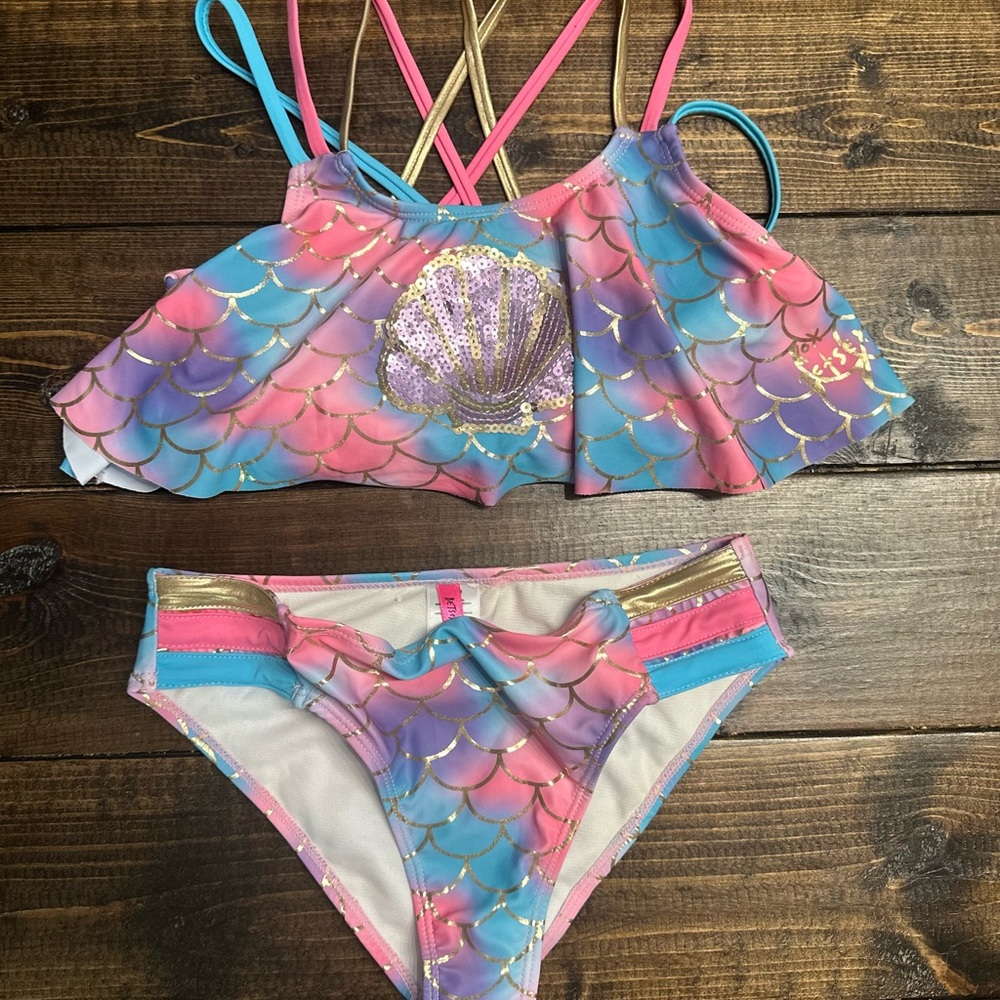 Betsey Johnson Pink and Blue Kids Swim Bikini